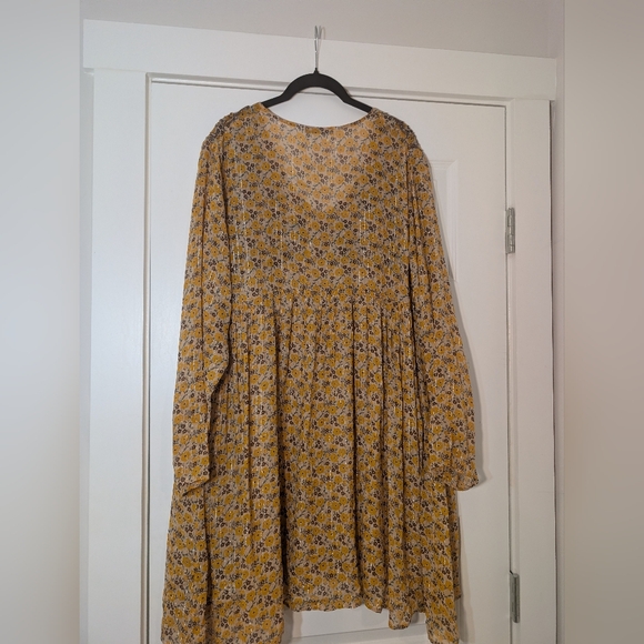 Zara Yellow and Brown Bohemian Floral Long Sleeve Tunic Top Or Dress Size XL - Picture 4 of 8